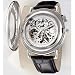 Mechanical Watches - Rougois Pop up Skeleton Mechanical Watch - Silver Tone with Black Leader Band