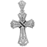 14K White Gold Mens Diamond Cross Pendant with Black Diamonds 3.95 Ctw