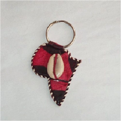 Cover image : Black and Red Hand Made Leather Africa Map Keyring Key Chain Holder With Cowry Shell