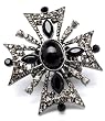 Victorian Gothic Roman Cross Black Crystals Ring