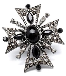 Victorian Gothic Roman Cross Black Crystals Ring