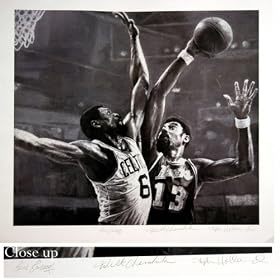 Bill Russell Celtics & Wilt Chamberlain Lakers 28x30 Autographed Lithograph Unframed Photograph