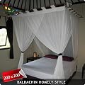 Bali Baldachin Betthimmel Moskitonetz Homely Weiss 2x2m inkl 4 Quasten