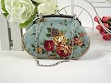 Beautiful Anna Sui Vintage Victorian Floral Evening Purse Bridesmate Clutch Mini Tote Little Bag Wedding Gift Blue