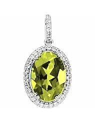 14K White Gold Oval Cut Peridot and Diamond Pendant -- LIFETIME WARRANTY