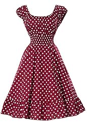 Plus Size Empire   Waistline Cotton/Spandex Polka Dot Print Pleated Vintage Shirred  Cap Sleeves Raglan Sleeves Scoop Neck  Dress With Ruffles