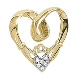 14K Yellow Gold Diamond Claddagh Heart Pendant