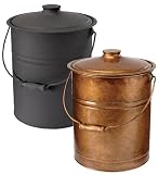 Double-Bottom Galvanized Steel Ash Bucket with Handle, in Black