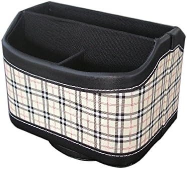 KINGFOM™ Leather 360 Degrees Rotatable Remote Control Holder Desk Stationery Organizer Caddy for Cell Phone, CD and other Sundries (Checkered)