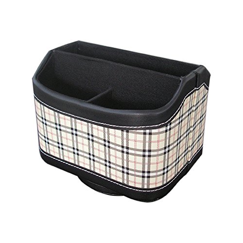 KINGFOM™ Leather 360 Degrees Rotatable Remote Control Holder Desk Stationery Organizer Caddy for Cell Phone, CD and other Sundries (Checkered)