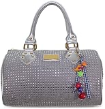 Womens Designer Handbags-Ladies Inspired Silver Diamante Bowling Handbag