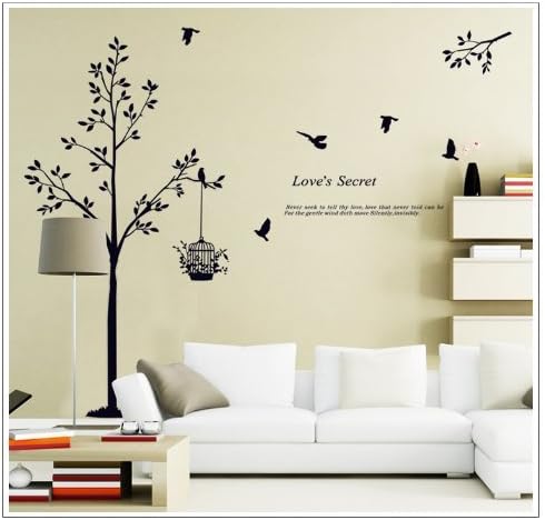 Good Life Tall Black Tree with Birds and Birdcage Love's Secret Quote Wall Decal Sticker Decor