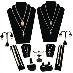 11 Pc Set Black Velvet Jewelry Displays Busts Bonus New