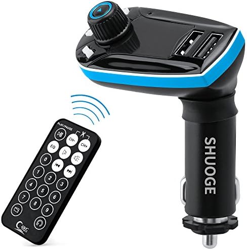 Portable Car MP3, SHUOGE Bluetooth MP3 Player FM Transmitter Hands-free Car Charger with SD Port and Remort Control for Iphone Plus 6 6s, Samsung Galaxy, iPad,etc (Blue)