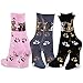 TeeHee Crazy Fun Cute Kitty Cat Paw Novelty Socks for Women 3-Pairs Cotton Crew (9-11, Cat and Foot Prints)