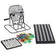 Grand Bingo Set with 8" Black Metal Cage, Plastic Balls and Holders, Reusable Cards and Plastic Markers