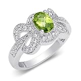 Glamourous 0.75 carat total weight Oval Shape Checker Board Peridot & White CZ Size 6 Gemstone Ring in Sterling Silver