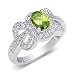 Glamourous 0.75 carat total weight Oval Shape Checker Board Peridot & White CZ Size 6 Gemstone Ring in Sterling Silver