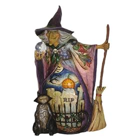 JIM SHORE HALLOWEEN Witch with Crystal Ball & Black Cat WHAT DO I SEE