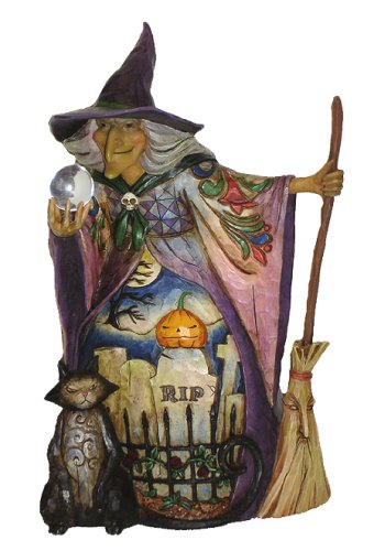 JIM SHORE HALLOWEEN Witch with Crystal Ball & Black Cat WHAT DO I SEE