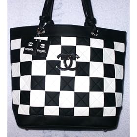 Chanel Black and White Checkerboard Large Shopper, Tote, Handbag, Purse, 100% Same Materials As Original Chanel for Less Than 10% of Cost, 100% Calfskin (Caviar) Leather, 99.9% Mirror Image