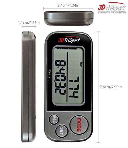 3dtrisport Walking 3d Pedometer With Clip And Strap Free Ebook 30 Days Memory Accurate Step Counter Walking Distance Miles Km Calorie Counter Daily Target Monitor Exercise Time Grey Black