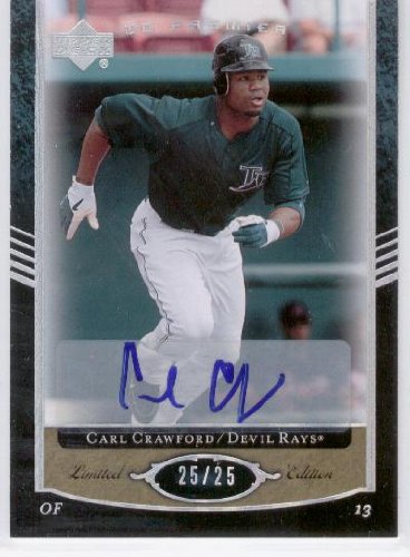 2005 Upper Deck Premier Autograph Parallel 140 Carl Crawford - Tampa Bay Devil Rays (Autographed - Serial #'d to 25 - Baseball Cards)