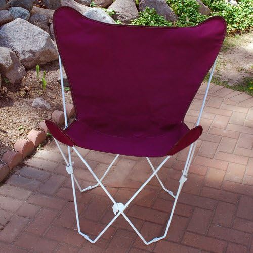 Retro Folding Butterfly Chair and Maroon Red Cover with White Frame