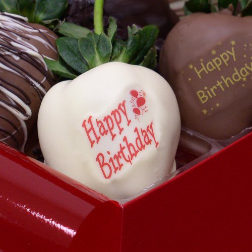 One Dozen Chocolate Dipped Birthday Strawberries in Milk White