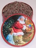 Scott's Cakes Mini Chocolate Covered Pretzels with Christmas Color Non-Pareils in a Santa Tin