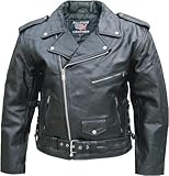 IMAGE OF Men's Black Genuine Cowhide Leather Motorcycle Biker Jacket ZIPOUT lining & SIDE-LACES Sizes 34-60