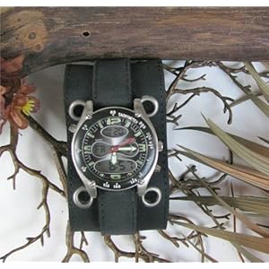 STURGIS 2 INCH BLACK LEATHER EYELET WATCHBAND/WRISTBAND