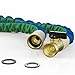 The Hose Co Expanding Garden Hose Kit Green, Blue Double Latex KinkProof Long-Lasting 50 ft Hose, Copper Fittings, 8 Function Nozzle & Bonus Wall Hook