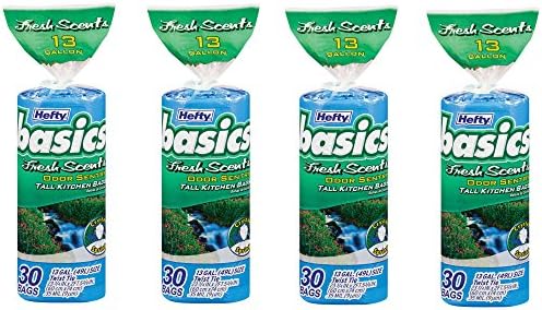 (Pack of 4) 13 Gallon Basics Fresh Scents Tall Kitchen Trash Bags, 30 count, Hefty