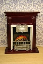 Black Fireplace with Flame Dollhouse Miniature