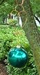 Aqua Blue Stainless Steel Gazing Globe Suncatcher with Copper Heart Hanger (4 inch)