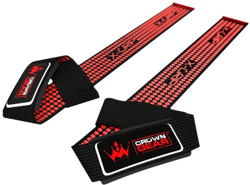 Neoprene Padded Weight Lifting Straps - In Red & Black - Hand Crafted for Wrist Comfort & Lifting Power - Best Cotton Weightlifting Strap That Enhance Grips & Strong Enough for Your Heavy Duty Pro Bodybuilding Dead Lifting Workout - Crown Gear Magnet Straps Regular or X-grip - 1 Year Replacement Warranty