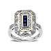 Sterling Silver and 14k Yellow Gold Blue Sapphire and Diamond Art Deco Style Ring (0.12cttw, I-J Color, I3 Clarity), Size 8