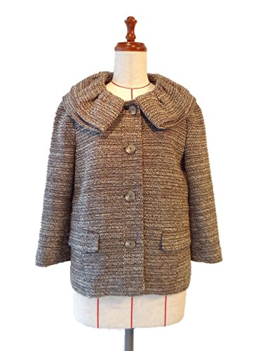 ジャケット 茶 白 ウール ツイード 生地 ７分袖 USサイズ２ Sサイズ ~ Mサイズ レディース 冬 １点物 株式会社キングアンドクイーン