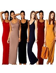 Cotton/Jersey Scoop Neck Sleeveless Full Length Stretchy Party Dress/Maxi Dress 