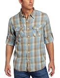 True Grit Men's Baja Plaid Long Sleeve Shirt, Olive/Blue, Medium