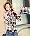 Women's V Neck Slim Long Sleeve Classic Plaid Shirts Button-up Shirts
