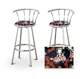 2 Betty Boop Motorcycle Chrome Metal Custom Barstools with Backrest Set
