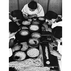 Sorters and Stringers Working Together to Produce Strands of Pearls at Mikimoto Factory Photographic Poster Print by Alfred Eisenstaedt, 12x16