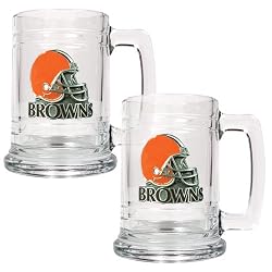 Cleveland Browns 2pc 15oz Glass Tankard Set- Helmet Logo NFL Football