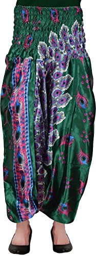 Hathooti Women's Satin Patiala Free Size Green