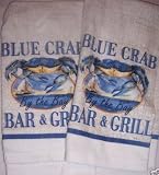 Blue Crab Bar and Grill Kitchen Terry Tea Towels Linens Set/2