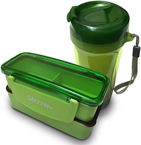 Bento Box Lunch Box & Water Bottle Set - Designed with Style Built for Function - Elegant, Fashionable & Stackable - Food Containers - 100% Food Safe - Perfect for Work, School or Travel - Includes Two Containers & Matching Silverware - Green