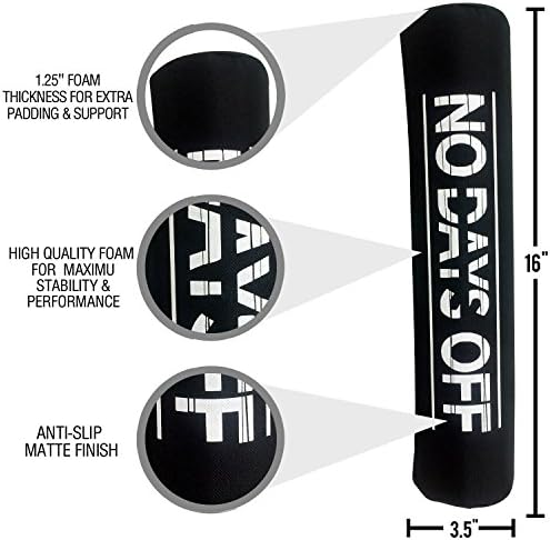 Barbell Pad Squat Pad - Supports Squat Bar Weight Lifting for Neck & Shoulder - Protective Pad 16" long, 3.5" Diameter (BLACK/STRIPE WHITE)