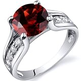 Solitaire Style 2.50 carats Garnet Ring in Sterling Silver Rhodium Finish Available in Sizes 5 thru 9